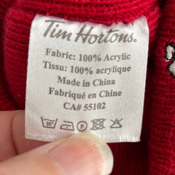 Tim Hortons Sidney Crosby Knit 100% Acrylic Toque w Pom Pom Red Grey White Sz OS - Picture 4 of 10
